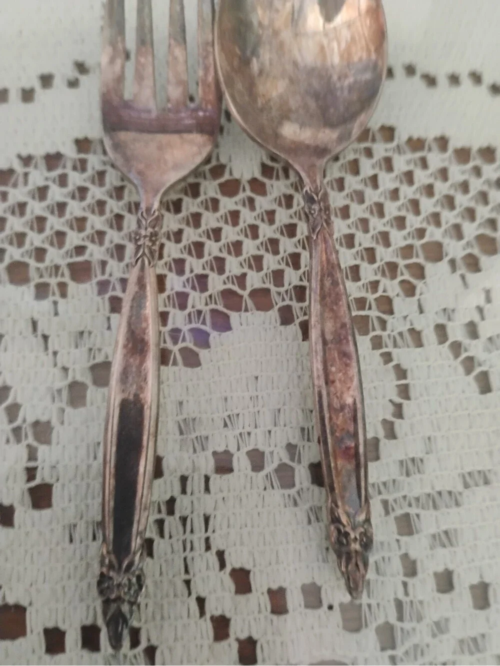 Vintage 1847 Rogers Bros IS Silver Plated Serving Fork & Spoon Set Floral Handle